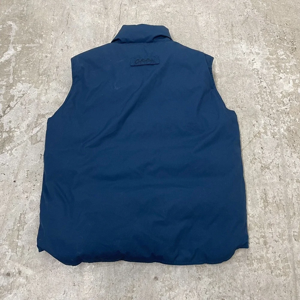 Cabela's Vest Mens Large Tall Blue Northern Goose Down Puffer Snap Zip‎ Pockets
